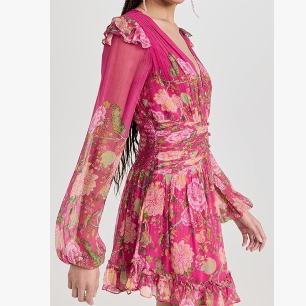 Rococo Sand Chloe fuchsia short floral flower dress NWT RETAIL $397 size small